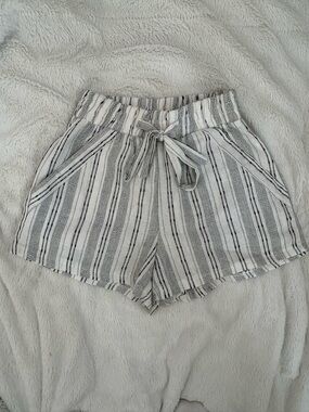 Sienna Sky White and Black Striped High-Waist Tie Shorts